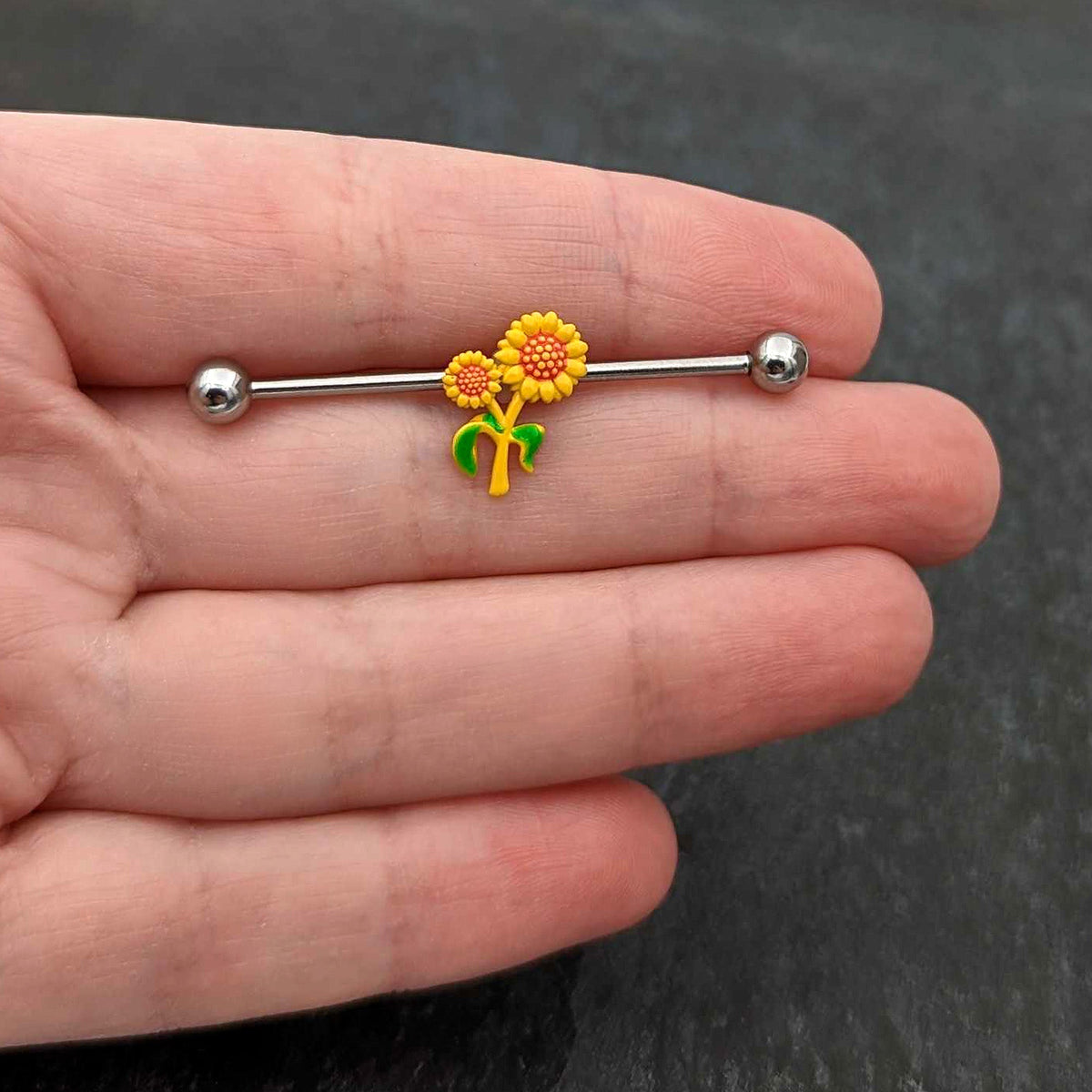 14G Happy Sunflower Duo Industrial Barbell 38mm