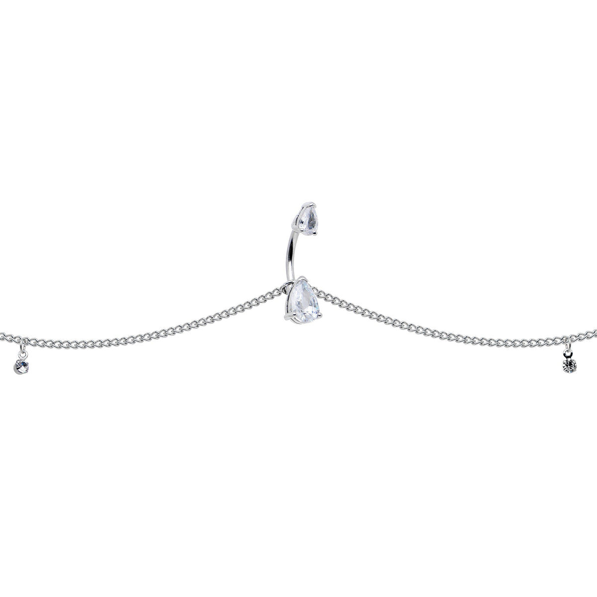 Clear Gem Double Drop Double Mount Belly Ring Belly Chain