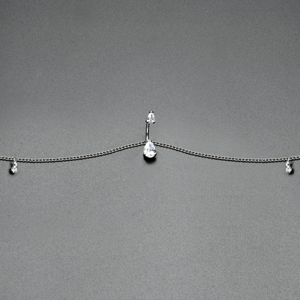 Clear Gem Double Drop Double Mount Belly Ring Belly Chain