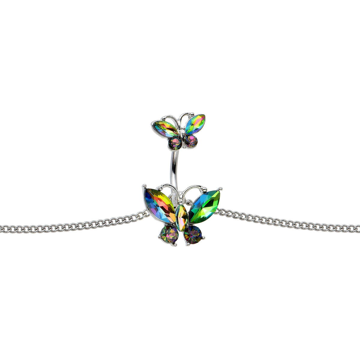 Rainbow Gem Butterfly Beauties Double Mount Belly Ring Belly Chain