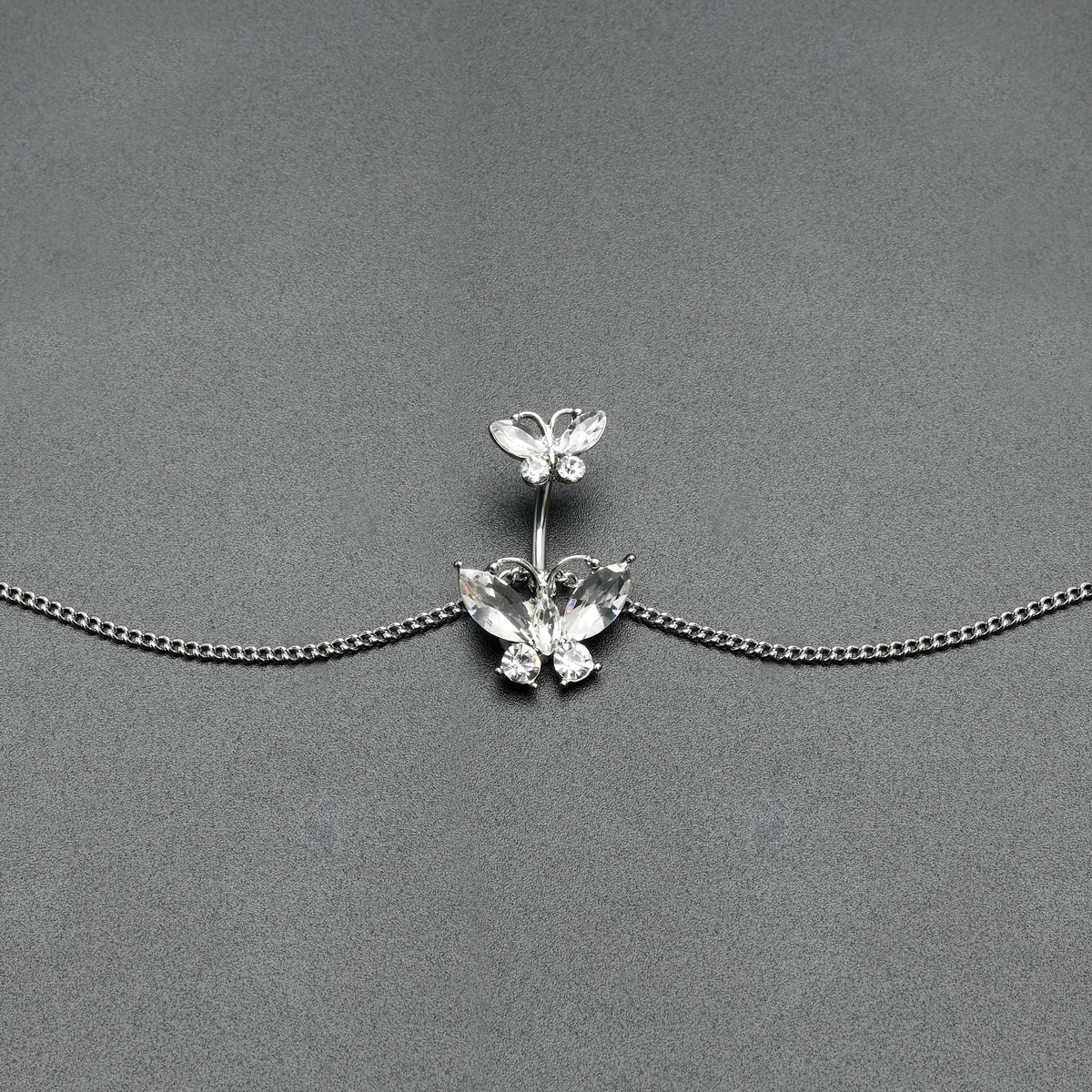 Clear Gem Butterfly Beauties Double Mount Belly Ring Belly Chain