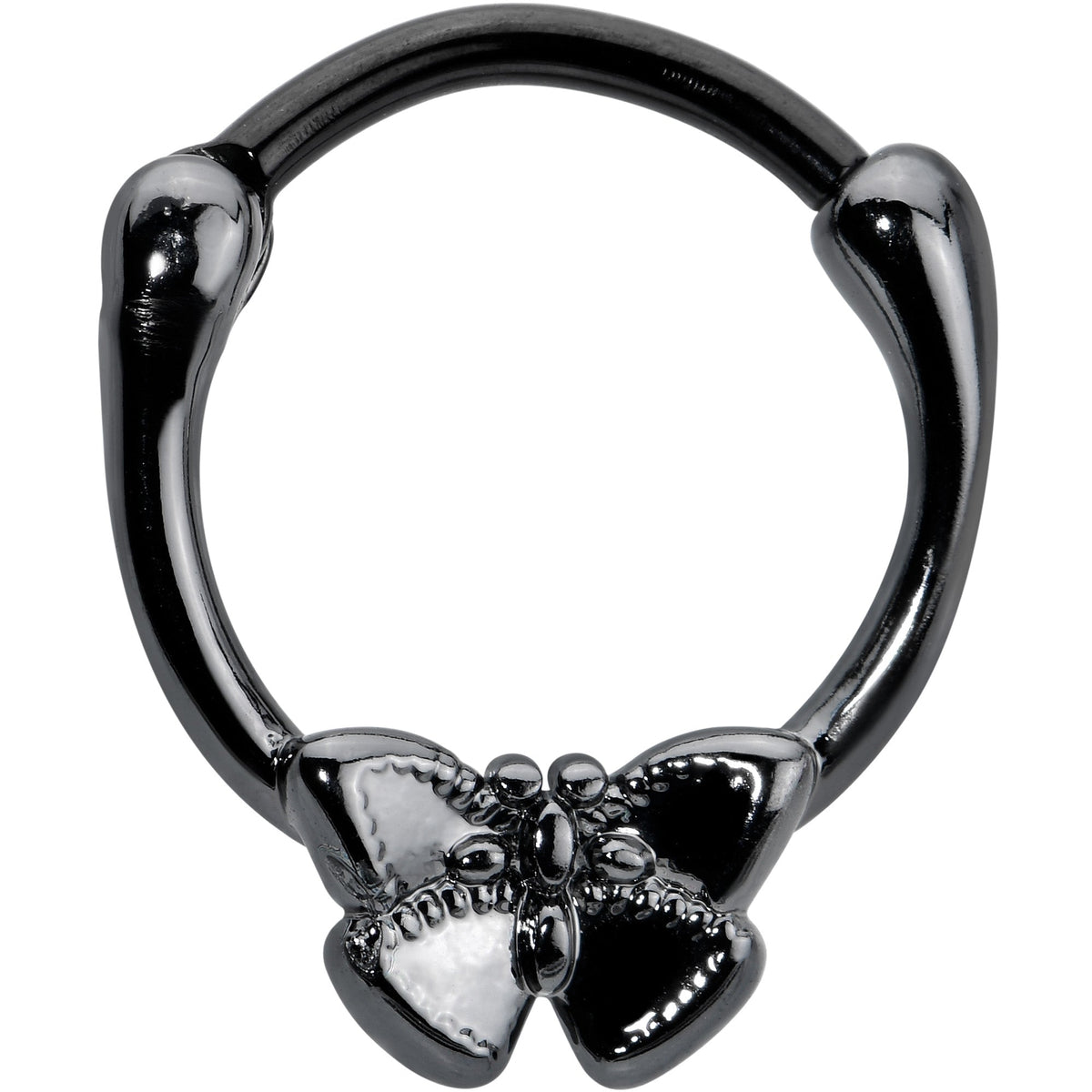 16G 3/8 Black Textured Simple Butterfly Cartilage Clicker