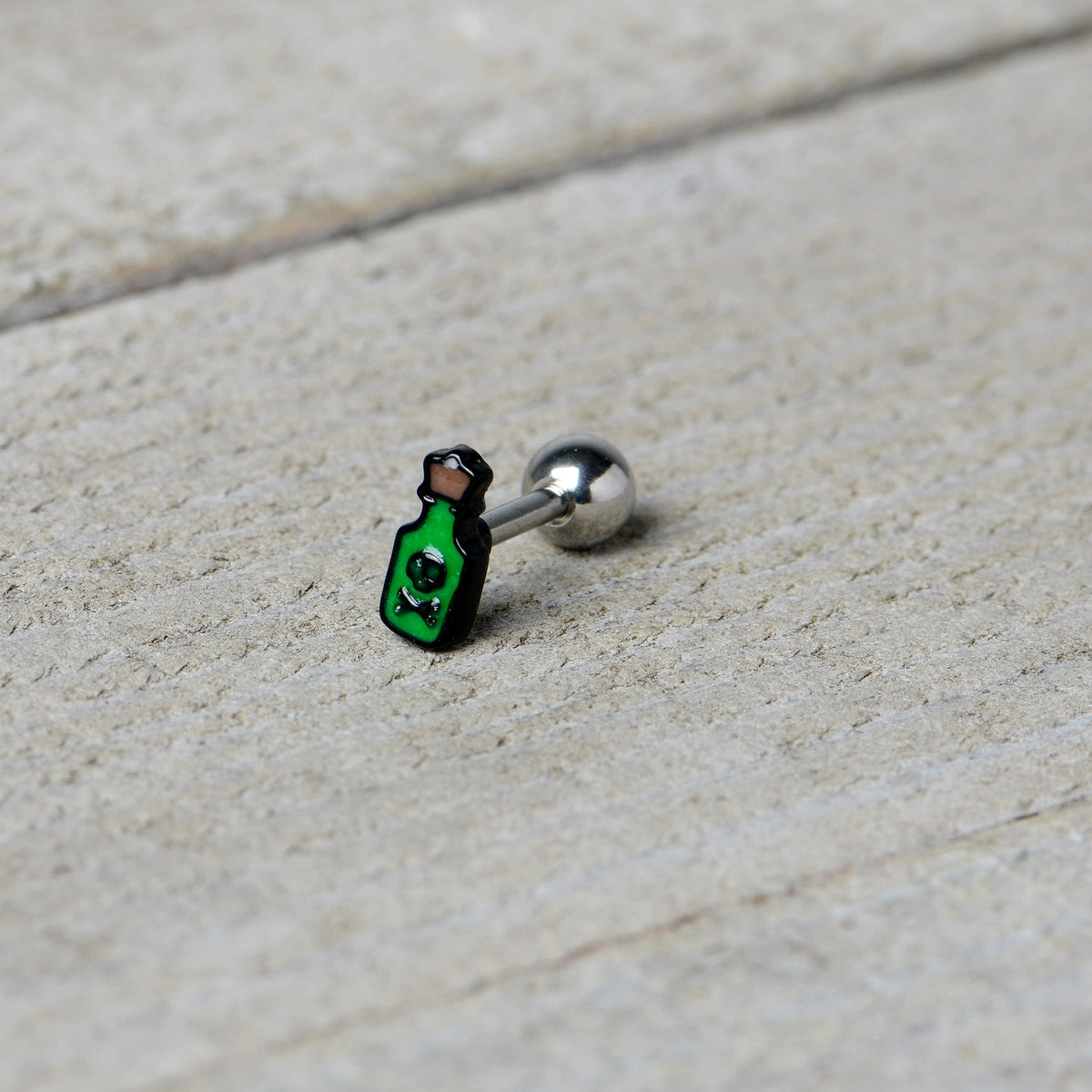 16G 1/4 Poison Green Bottle Glow in the Dark Cartilage Earring