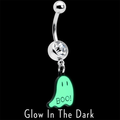 Clear Gem White Ghost Glow in the Dark Halloween Dangle Belly Ring