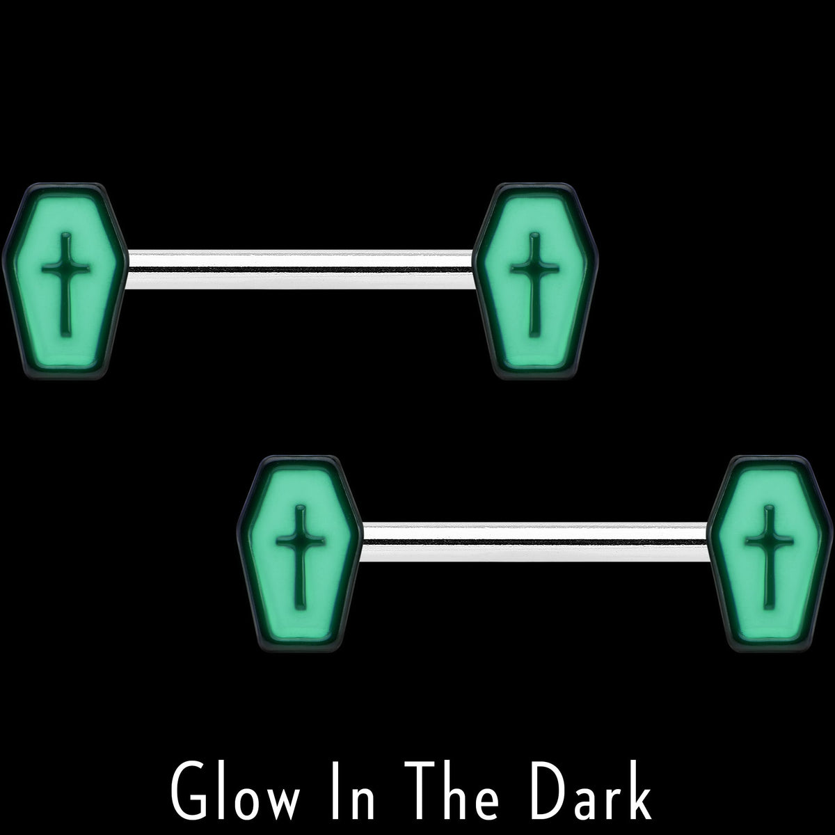 14G 9/16 Creepy Coffin Lt Purple Glow in the Dark Nipple Ring Set