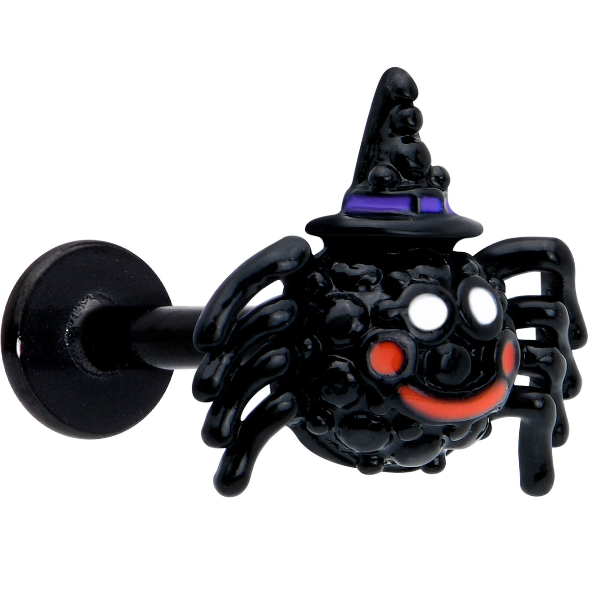 16G 5/16 Black Halloween Witch Smiling Spider Labret Monroe Tragus