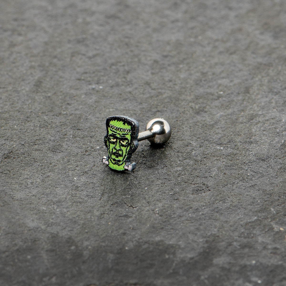 16G 1/4 Frankenstein Head Green Glow in the Dark Cartilage Earring