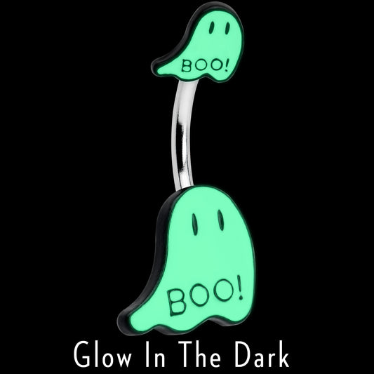 Halloween White Glow in the Dark Ghosts Double Mount Belly Ring