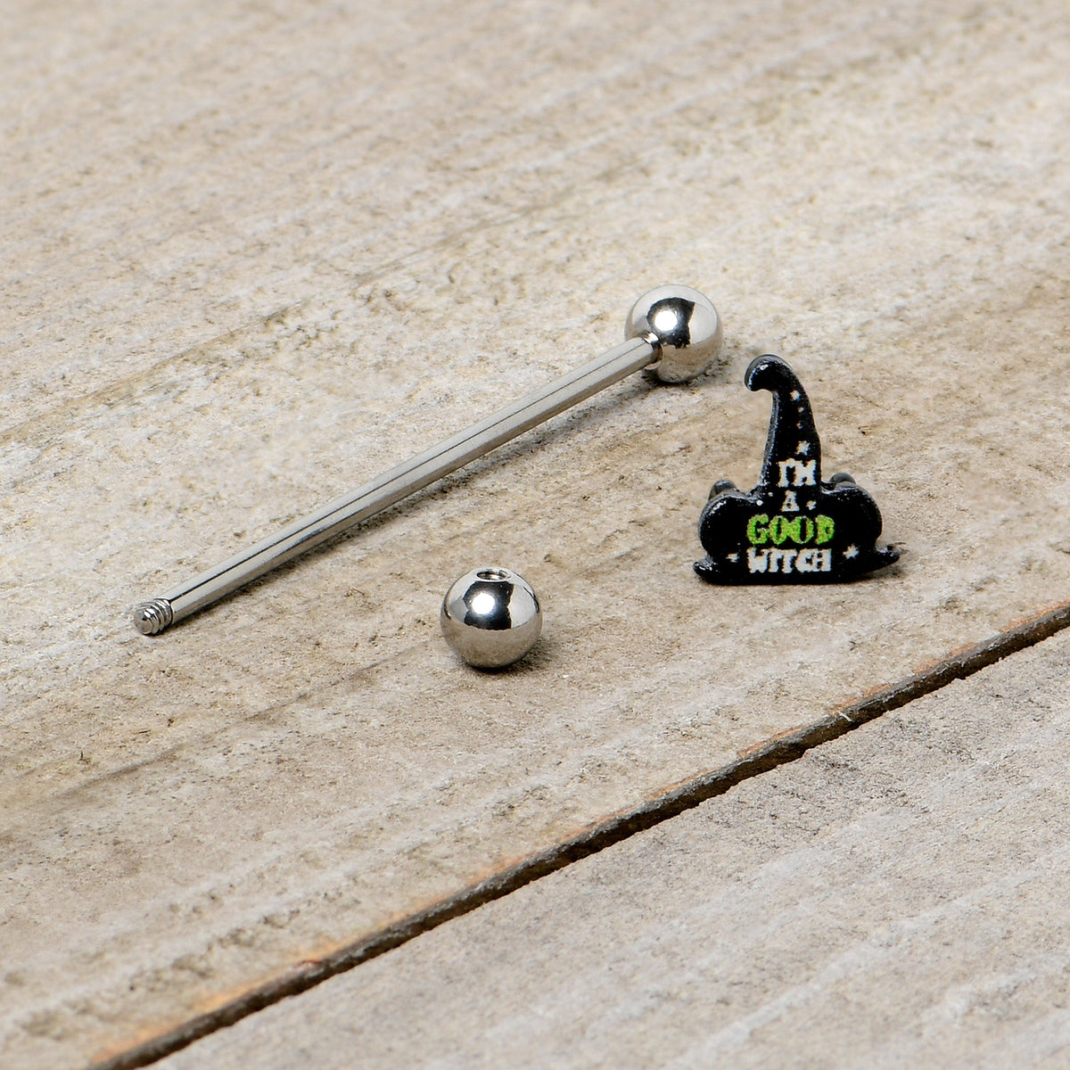 14G Good Witch Hat Glow the Dark Halloween Industrial Barbell 38mm