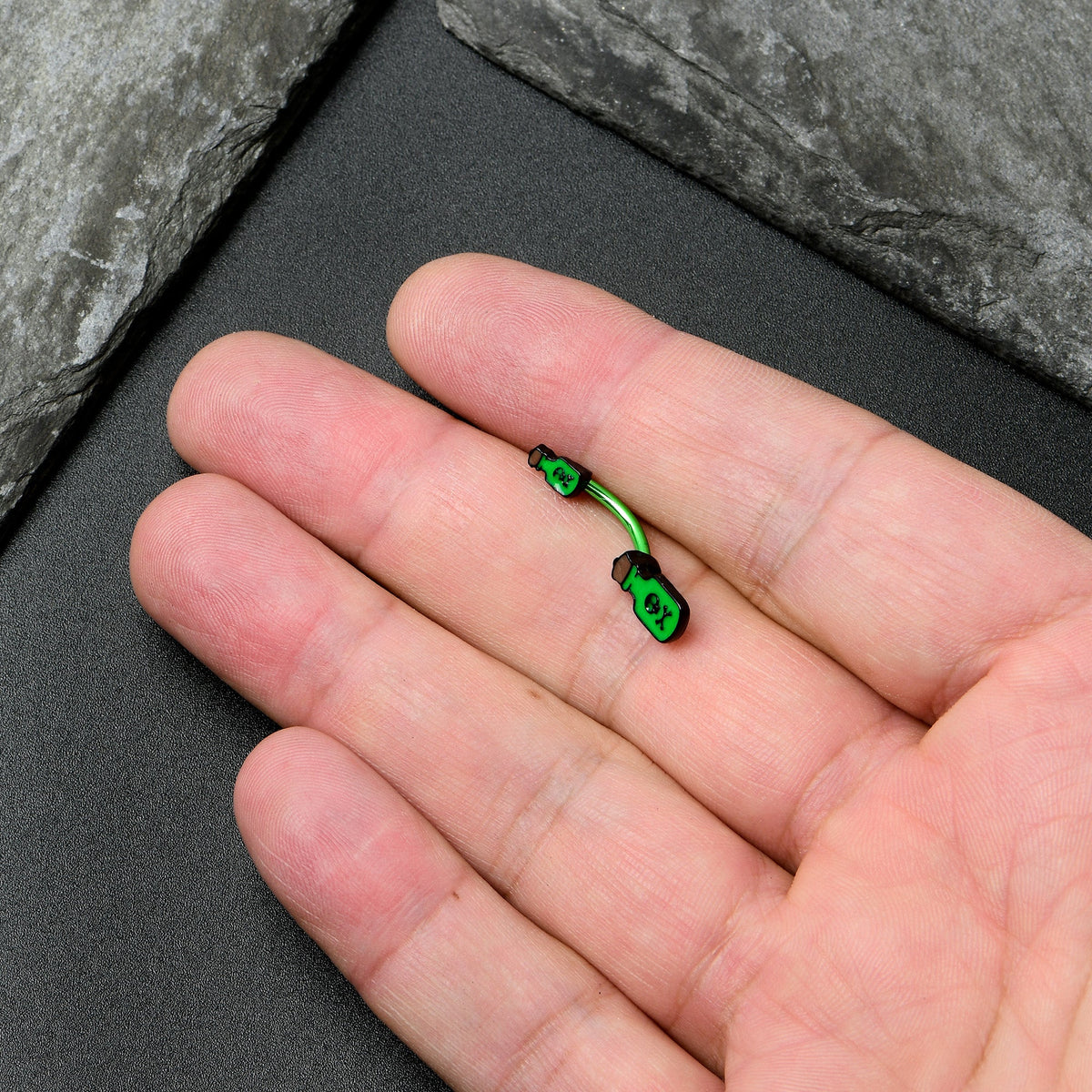 Green Poison Bottle Glow in the Dark Halloween Double Mount Belly Ring