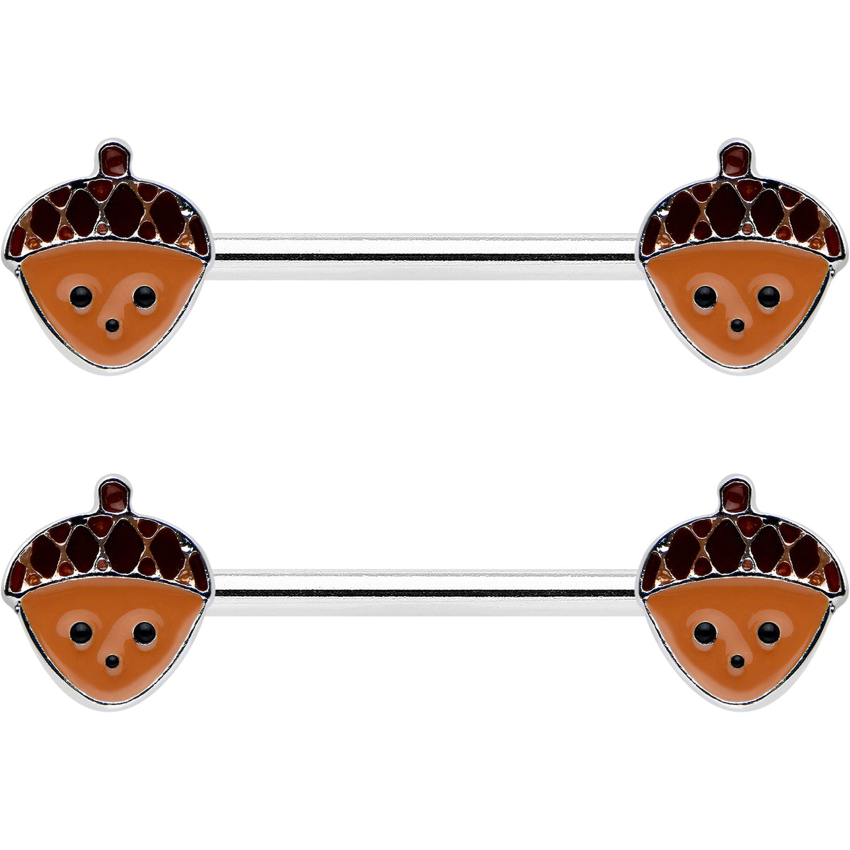 14G 9/16 Autumn Acorn Face Brown Fall Barbell Nipple Ring Set