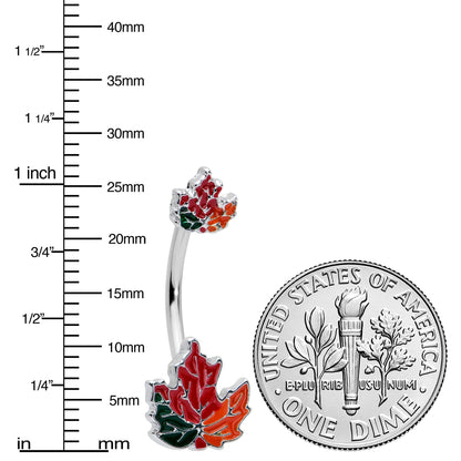 Autumn Tricolor Maple Leaves Red Green Orange Double Mount Belly Ring