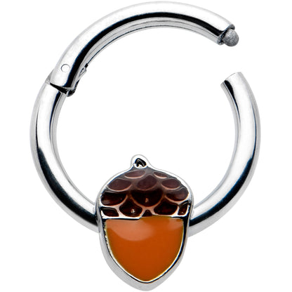16G 3/8 Autumn Acorn Orange Brown Hinged Segment Ring