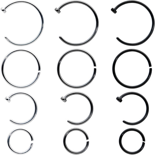 20G 12 Pack ASTM F-136 Implant Grade Titanium Hoop Nose Ring Septum Cartilage Ear Hoop Earring Set
