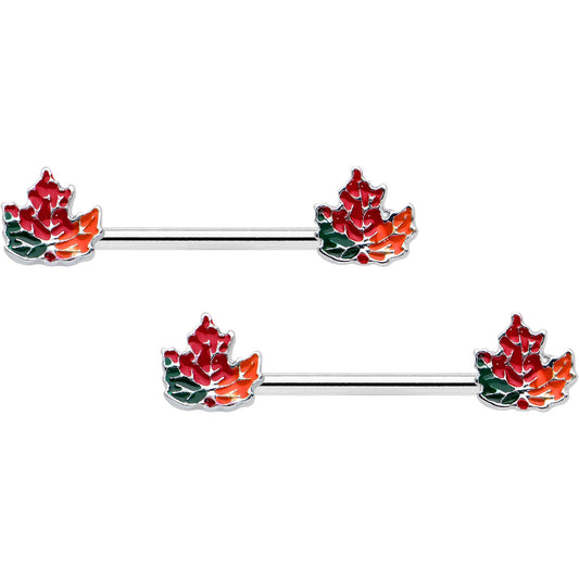 14G 9/16 Autumn Tricolor Maple Leaf Barbell Nipple Ring Set