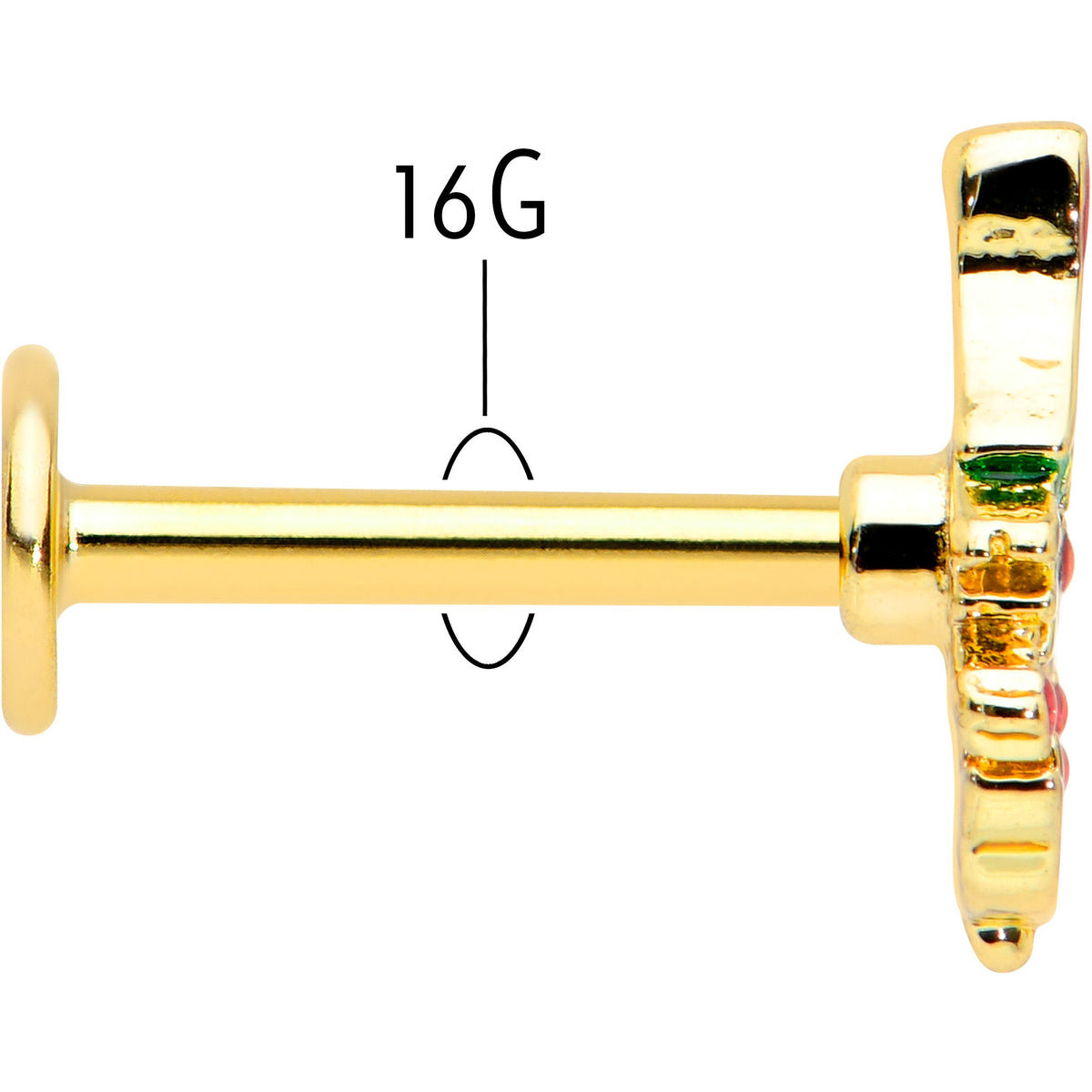 16G 5/16 Red Gem Gold Tone Deco Holiday Tree Labret Monroe Tragus
