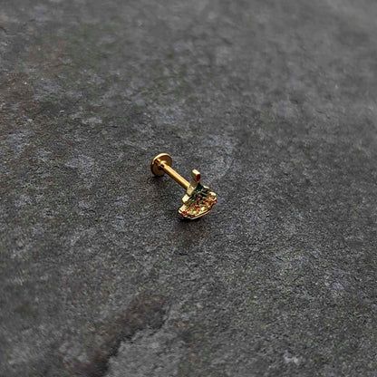 16G 5/16 Red Gem Gold Tone Deco Holiday Tree Labret Monroe Tragus