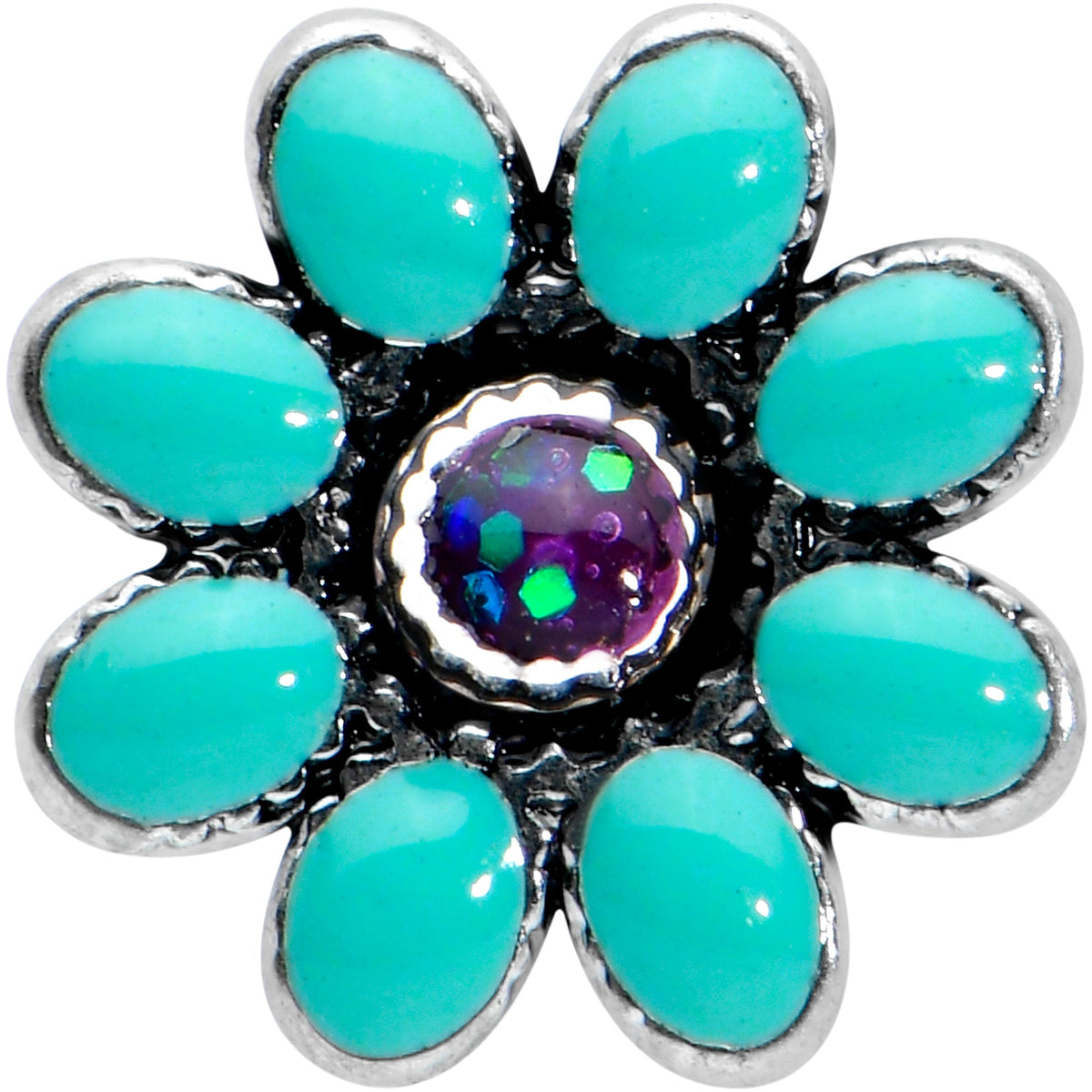 16G 5/16 Blue Gem Flower Teal Petals Labret Monroe Tragus