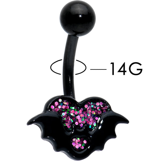 Black Bat Heart Halloween Pink Green Belly Ring