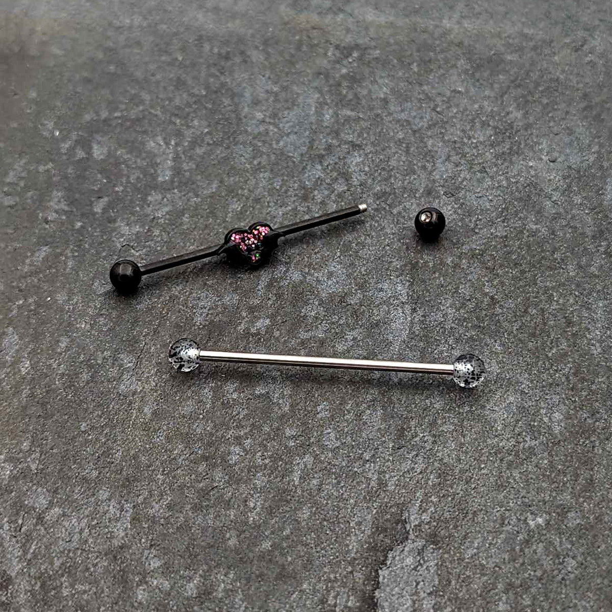 14G Black Bat Heart Halloween Clear Industrial Barbell 38mm Set of 2