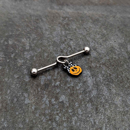 14G Halloween Kerchief Pumpkin Dangle Project Bar 38mm