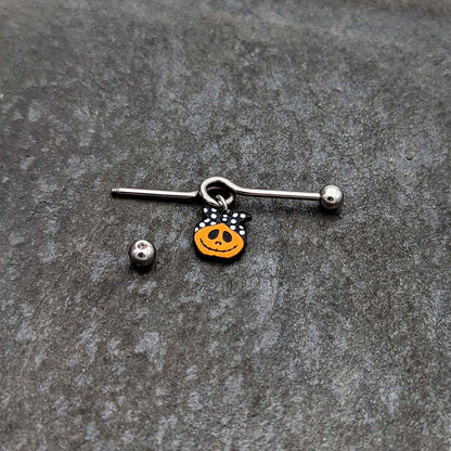 14G Halloween Kerchief Pumpkin Dangle Project Bar 38mm