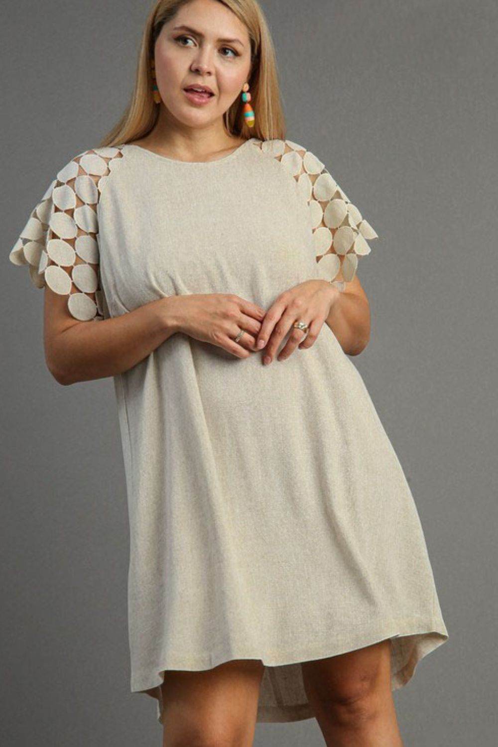 Umgee Full Size Round Neck Mini Dress Plus Size