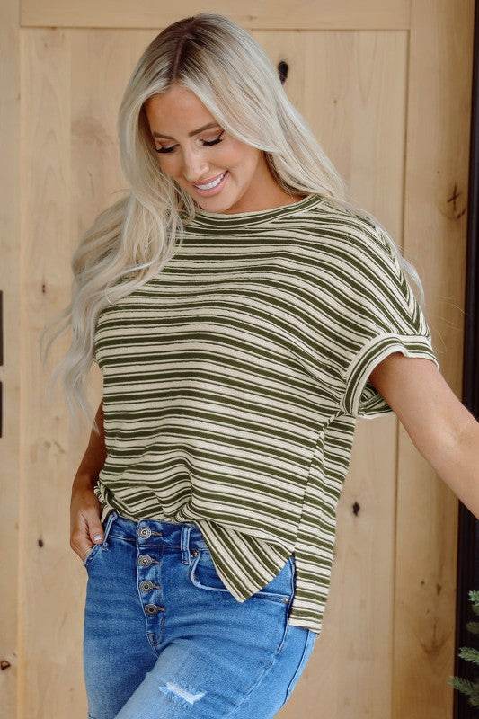 Abby Stripe Textured Side Slits Top