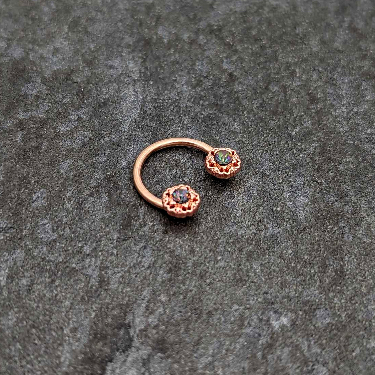 16G 3/8 Purple Tourmaline Rose Gold Tone Flower Circular Barbell
