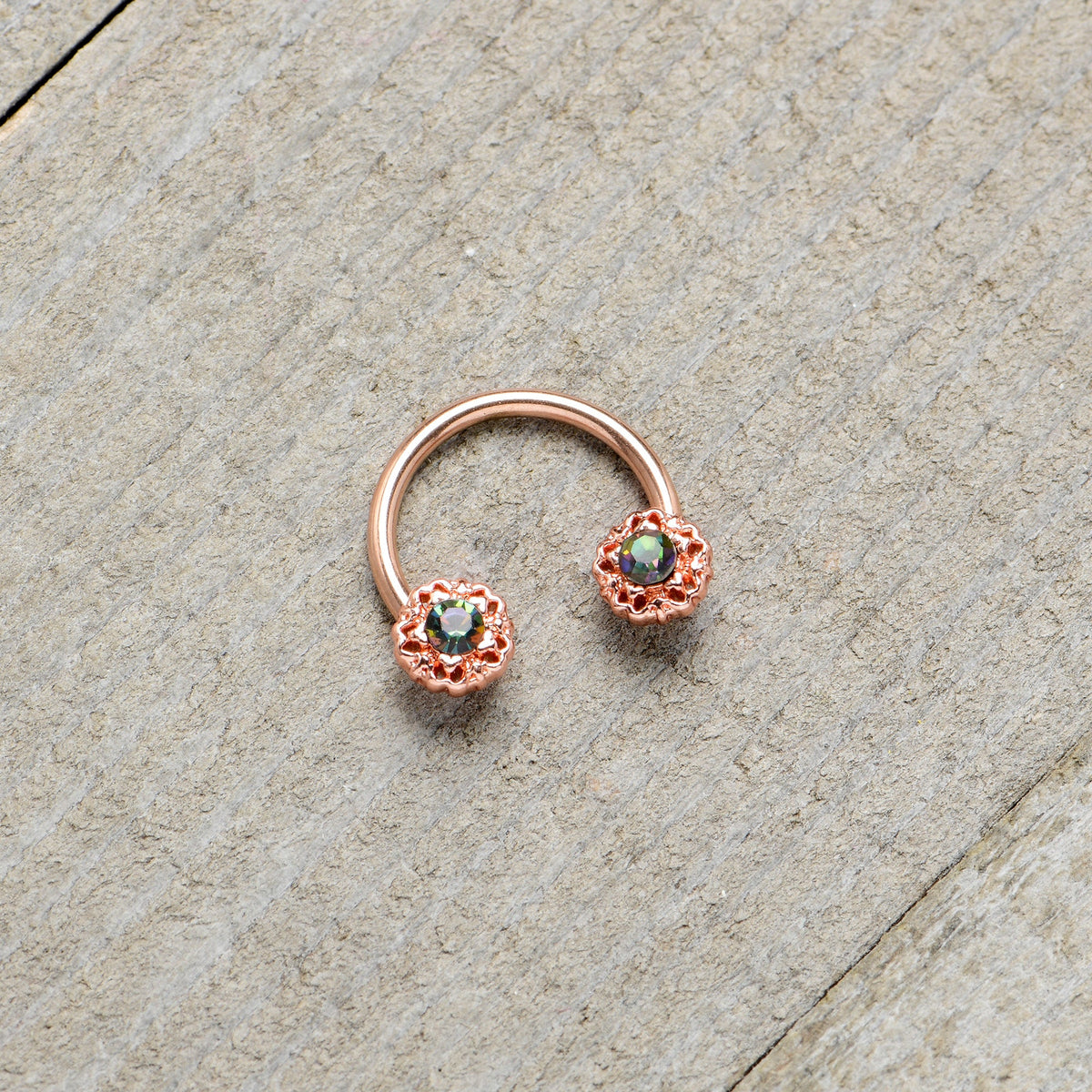 16G 3/8 Purple Tourmaline Rose Gold Tone Flower Circular Barbell