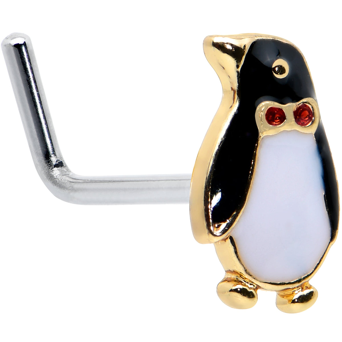 20G 7mm Red Gem Bow Tie Penguin Winter L Shape Nose Ring