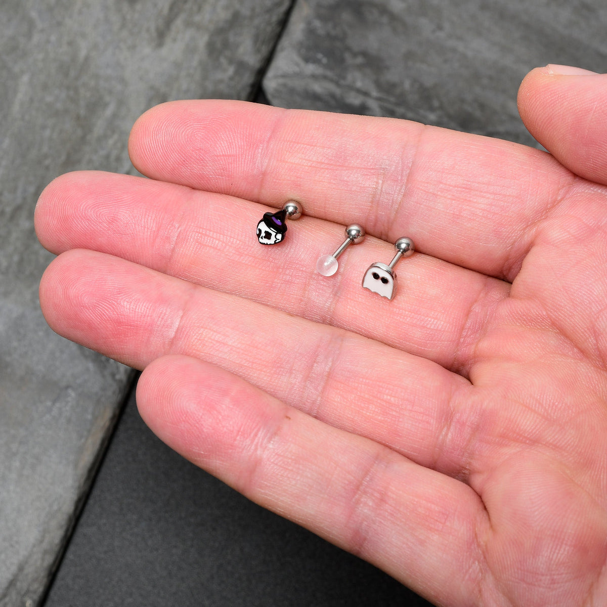 16G 1/4 Glow in Dark Skull Ghost Halloween Cartilage Set of 3