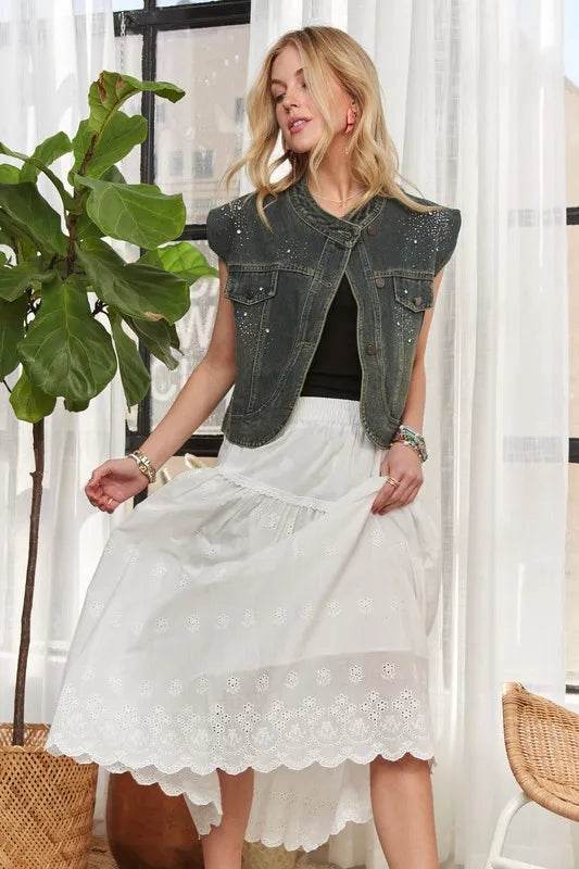 ADORA Sleeveless Button Down Denim Jacket