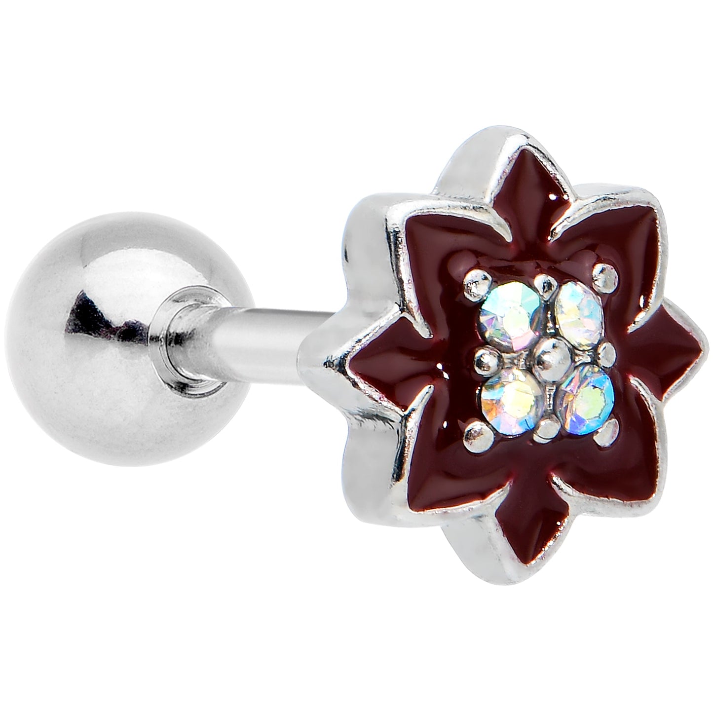 16G 1/4 Aurora Gem Poinsettia Flower Cartilage Tragus Earring