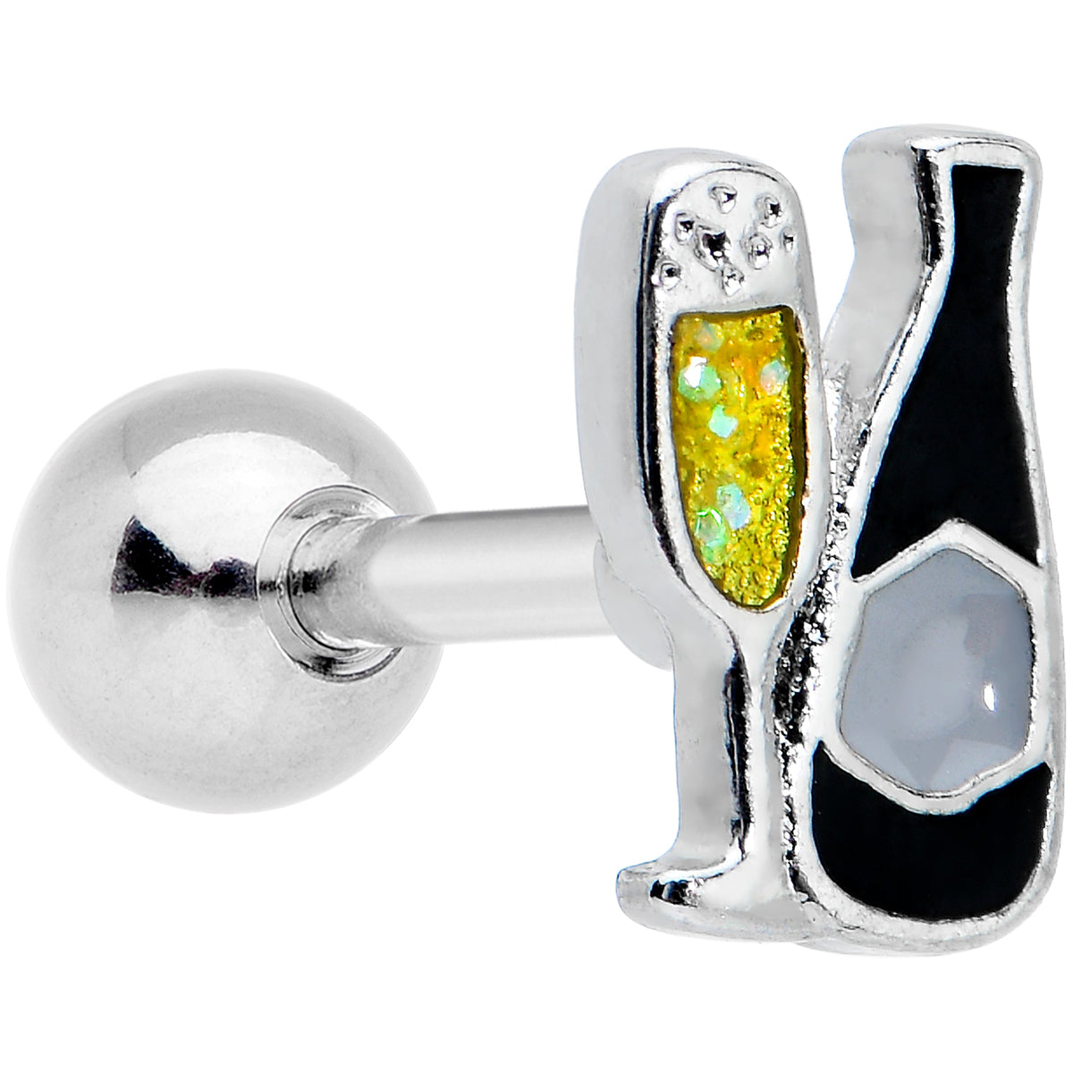 16G 1/4 Champagne Bottle Flute Yellow Cartilage Tragus Earring
