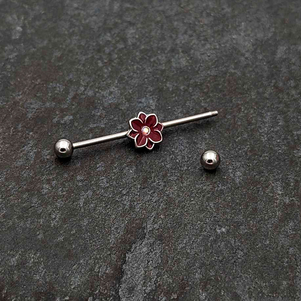 14G Aurora Gem Poinsettia Flower Festive Industrial Barbell 38mm