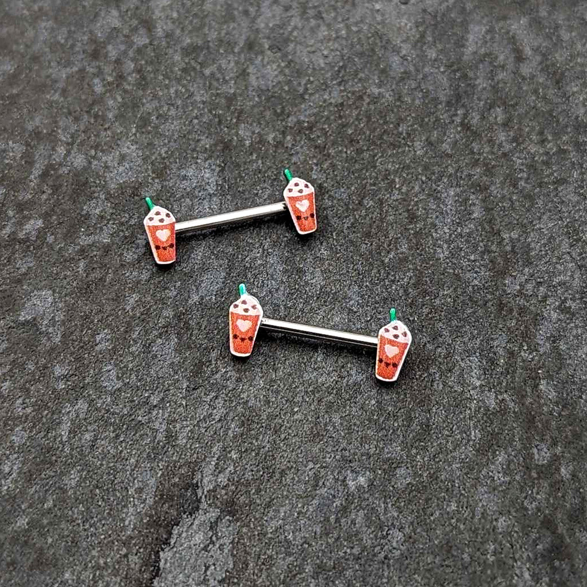 14G 9/16 Sweet Pumpkin Frappe Autumn Barbell Nipple Ring Set