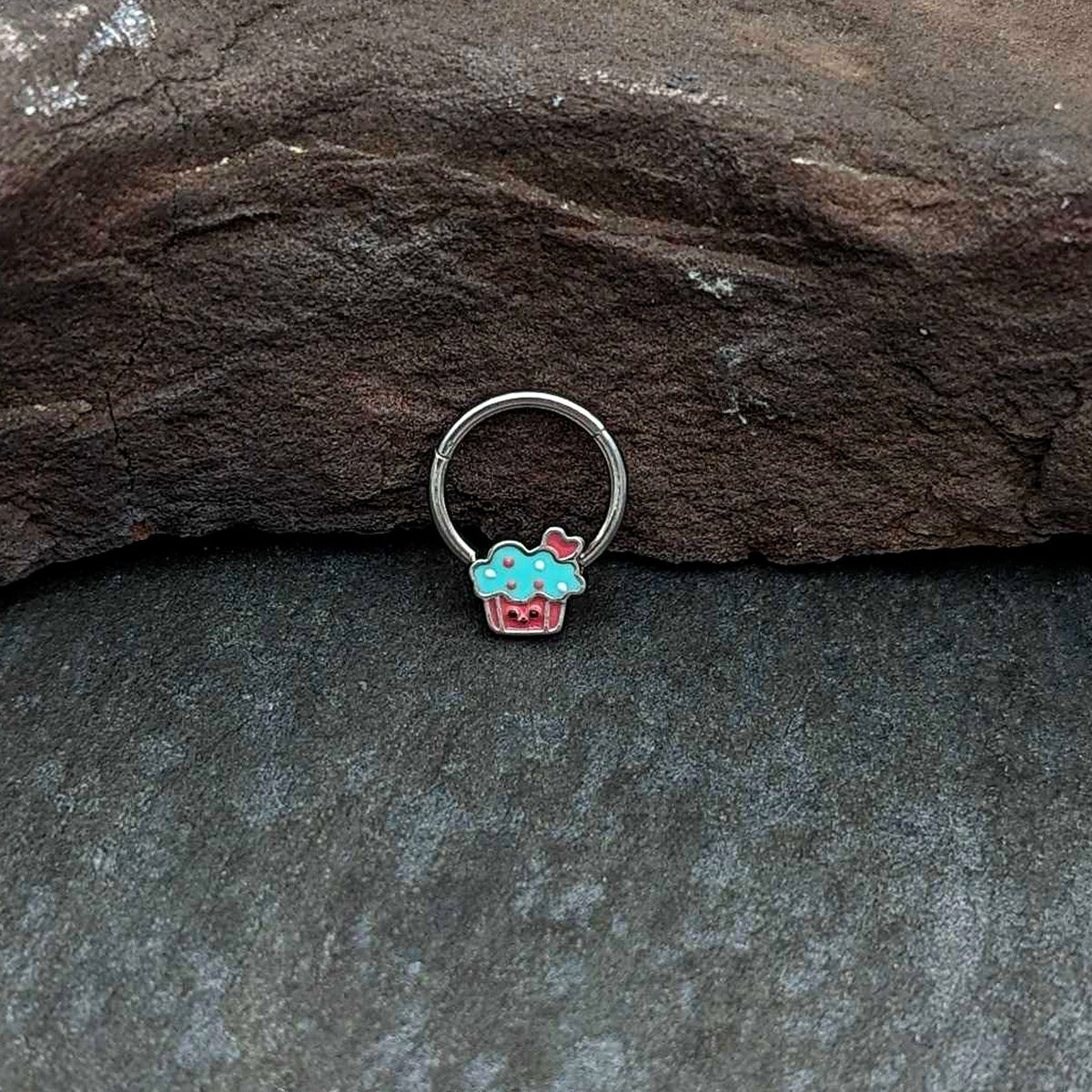 16G 3/8 Sweet Happy Cupcake Hinged Segment Ring