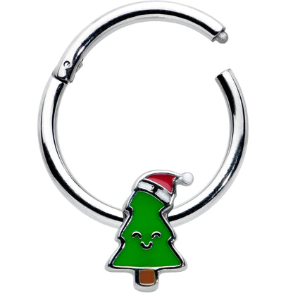 16G 3/8 Happy Christmas Tree Holiday Hat Hinged Segment Ring