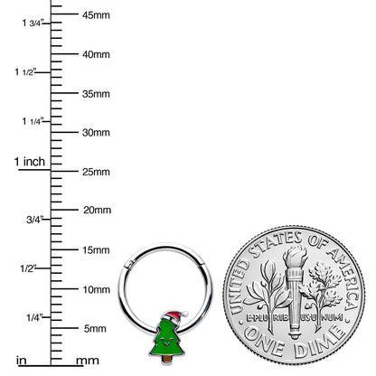 16G 3/8 Happy Christmas Tree Holiday Hat Hinged Segment Ring