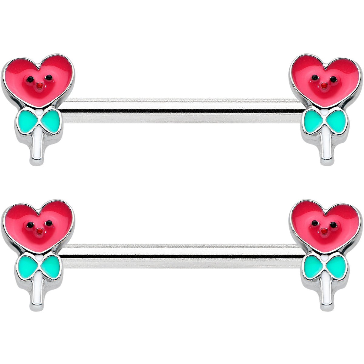 14G 9/16 Sweet Happy Heart Lollipop Barbell Nipple Ring Set