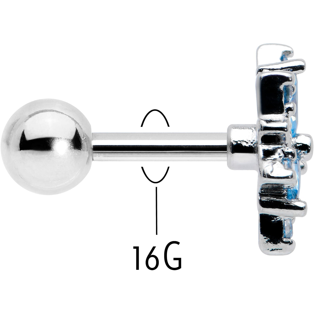 16G 1/4 Blue CZ Gem Snowflake Blues Cartilage Tragus Earring