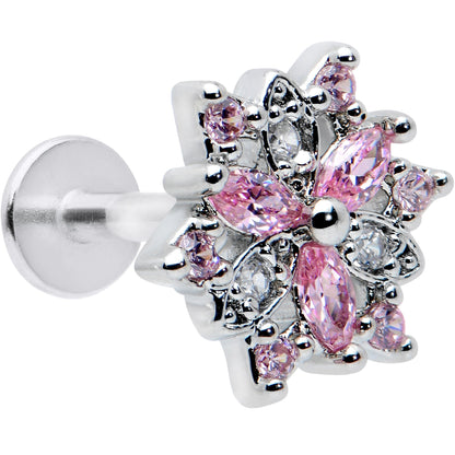 16G 5/16 Pink Clear CZ Gem Snowflake Labret Monroe Tragus