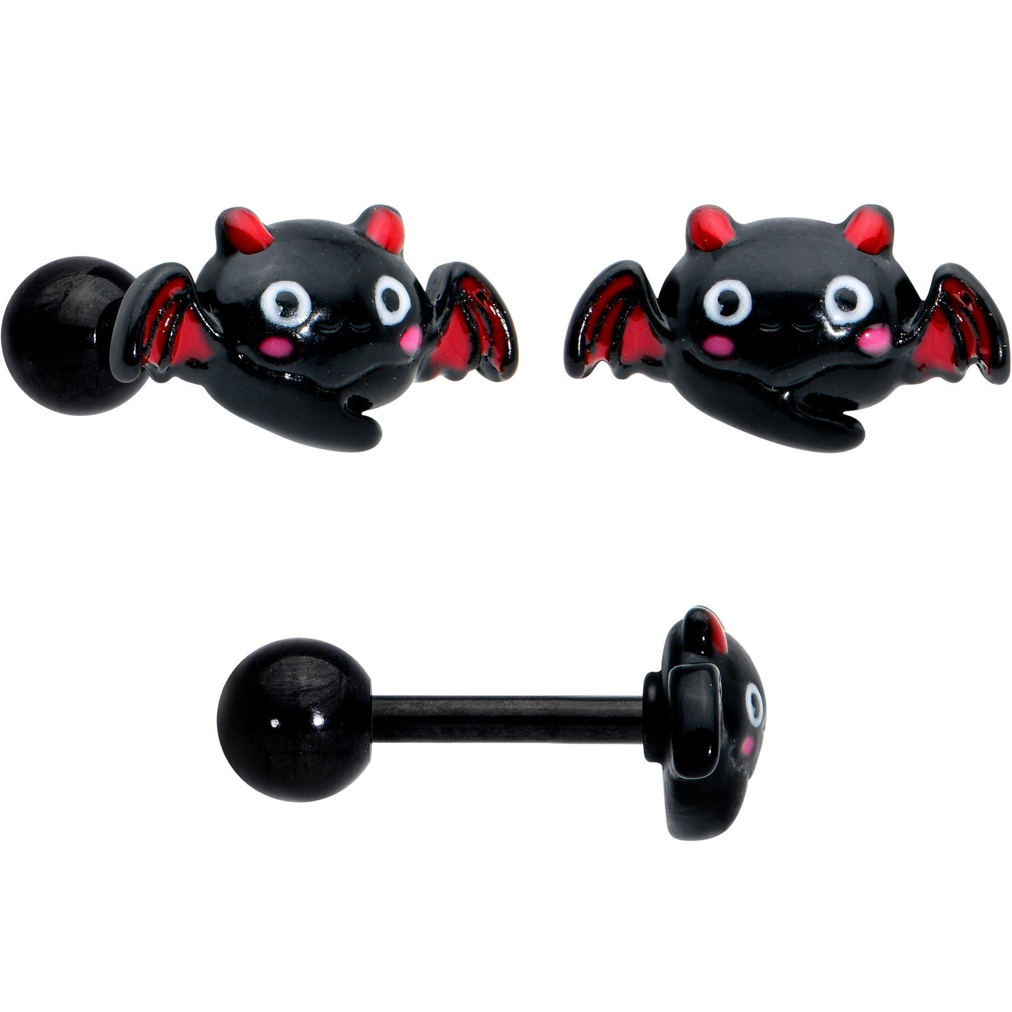 16G 1/4 Black Halloween Skull Bat Reaper Cartilage Earring Set of 3
