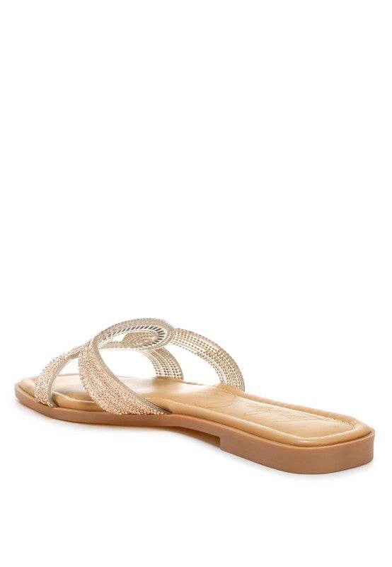 Minople Rhinestones Embellished Flat Sandals