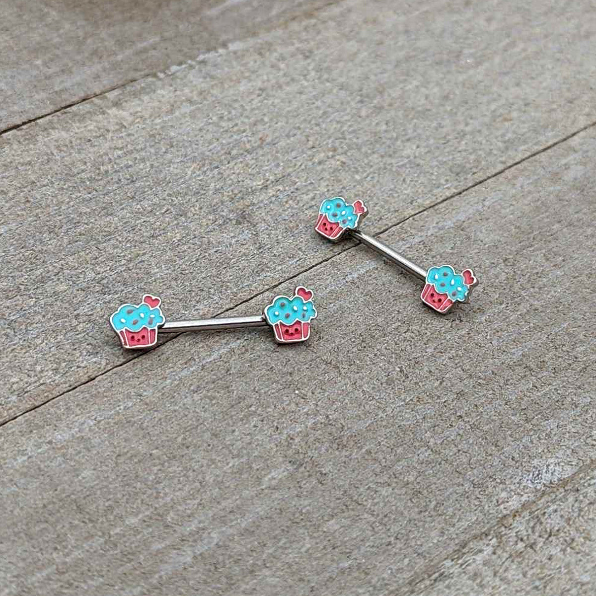 14G 9/16 Sweet Happy Cupcake Barbell Nipple Ring Set