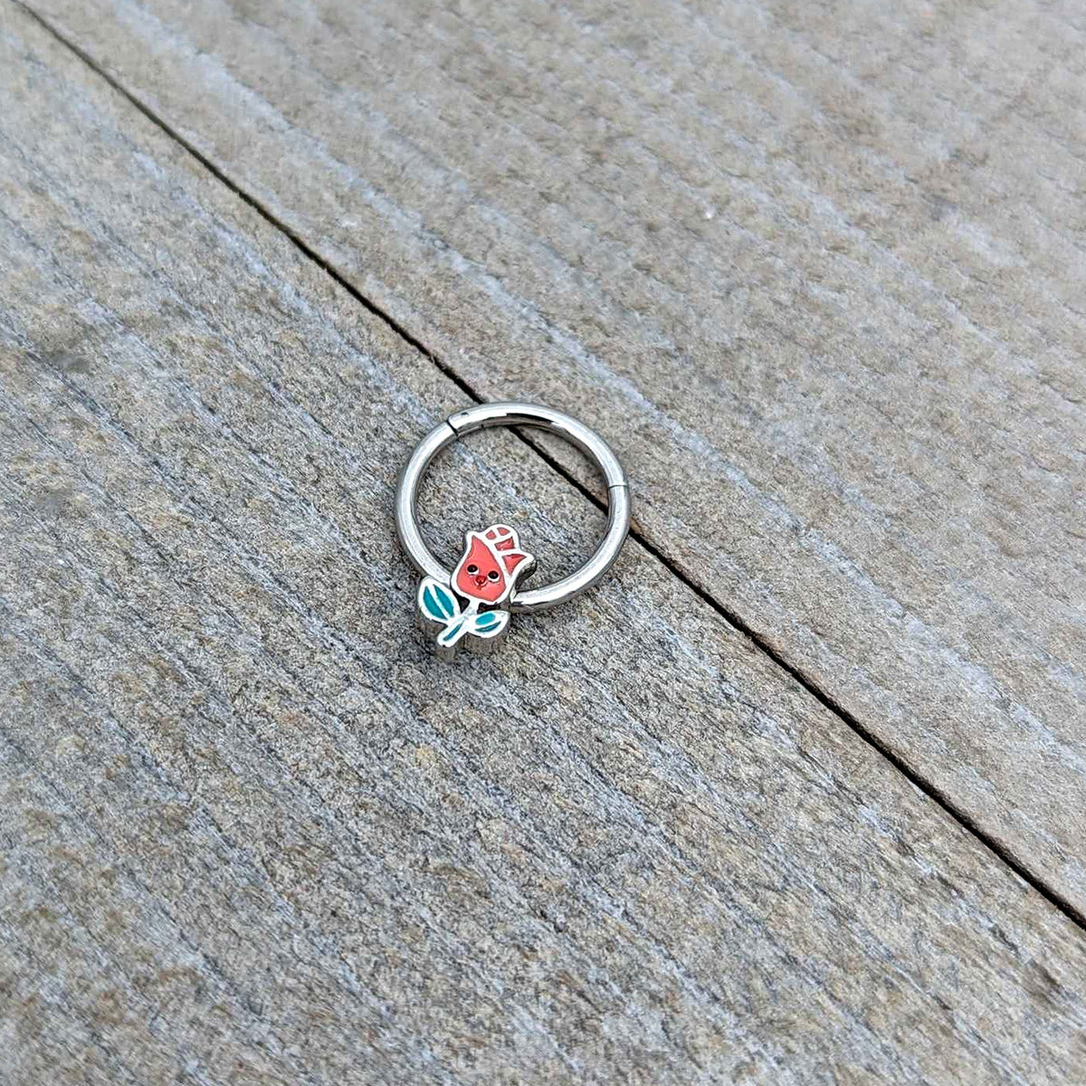 16G 3/8 Sweet Happy Rose Flower Hinged Segment Ring