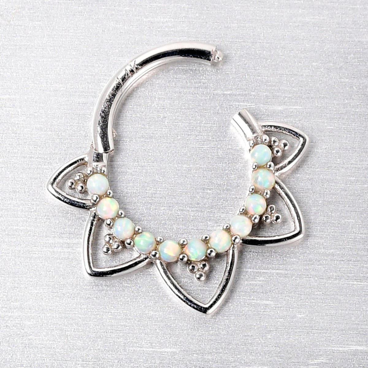 16G 5/16 White Synthetic Opal 14k White Gold Filigree Hinged Segment Ring