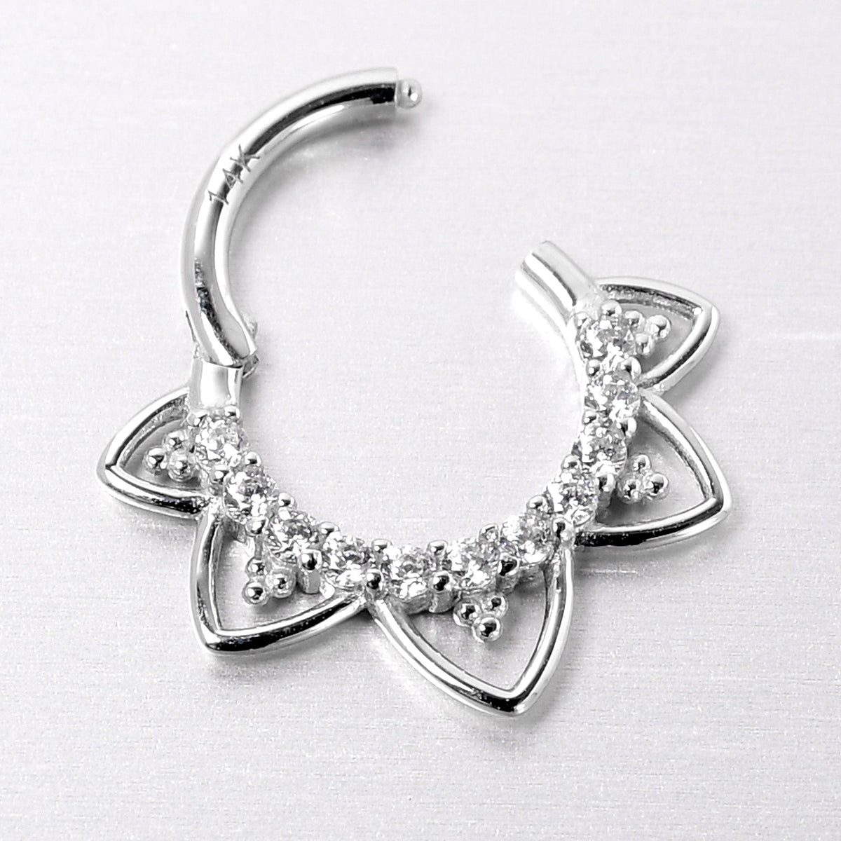 16G 5/16 Clear CZ Gem 14k White Gold Filigree Hinged Segment Ring