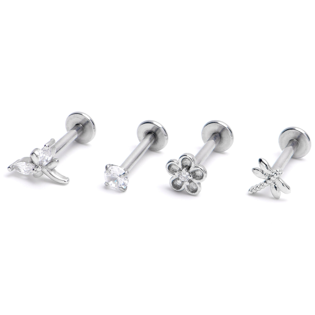 16G 5/16 Clear Gem Dragonflies Sun Labret Monroe Tragus Curation Set of 4